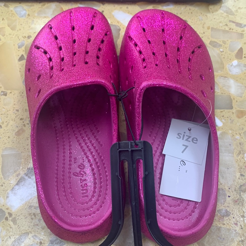Womens pink glitter crocs